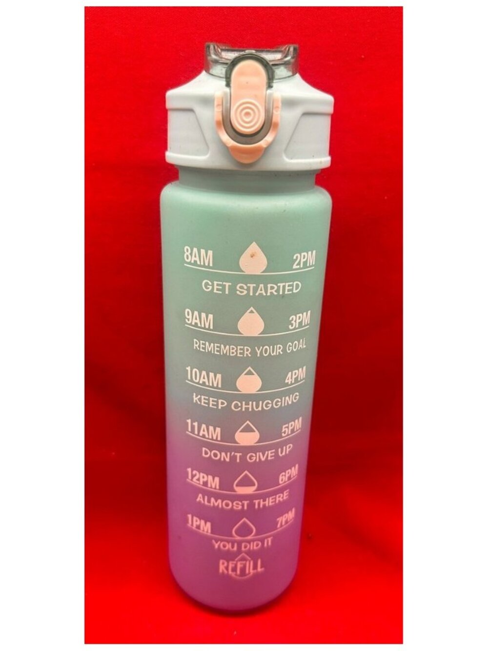 Hydration Goals Water Bottle 750ml Plastic w/ Secure Locking Top Built-in Straw